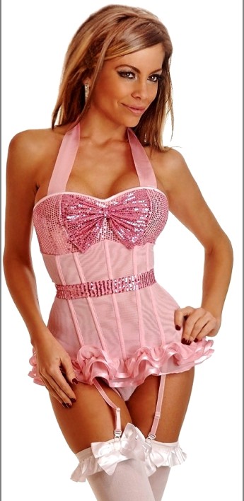 Pink sequined strapped overbust